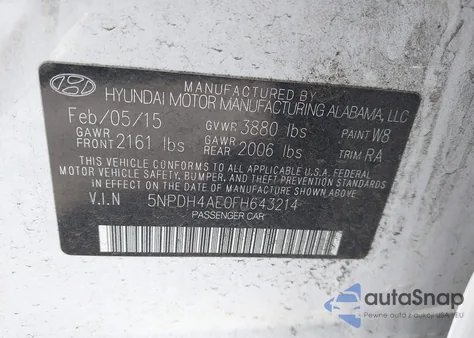 2015 Hyundai Elantra Se from USA, damaged, VIN 5NPDH4AE0FH643214